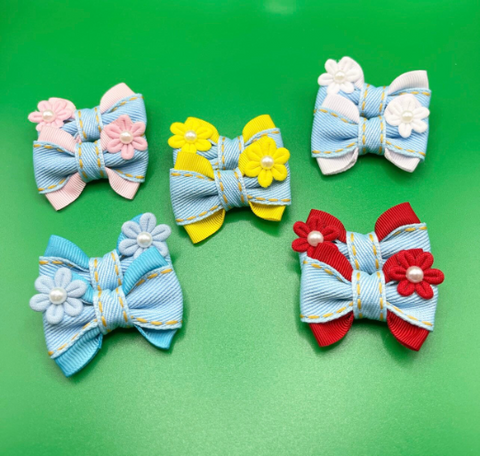 Pack of 5 pairs Flowers Hair Bows